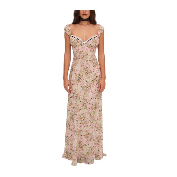 For Love & Lemons 'Emmaline' Pink Chiffon Maxi Dress Size XXS